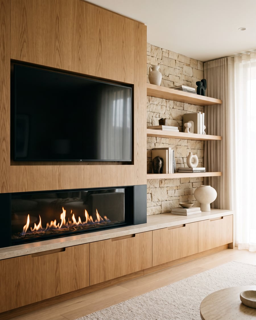 Fireplace & Stone Media Wall, Gold Coast