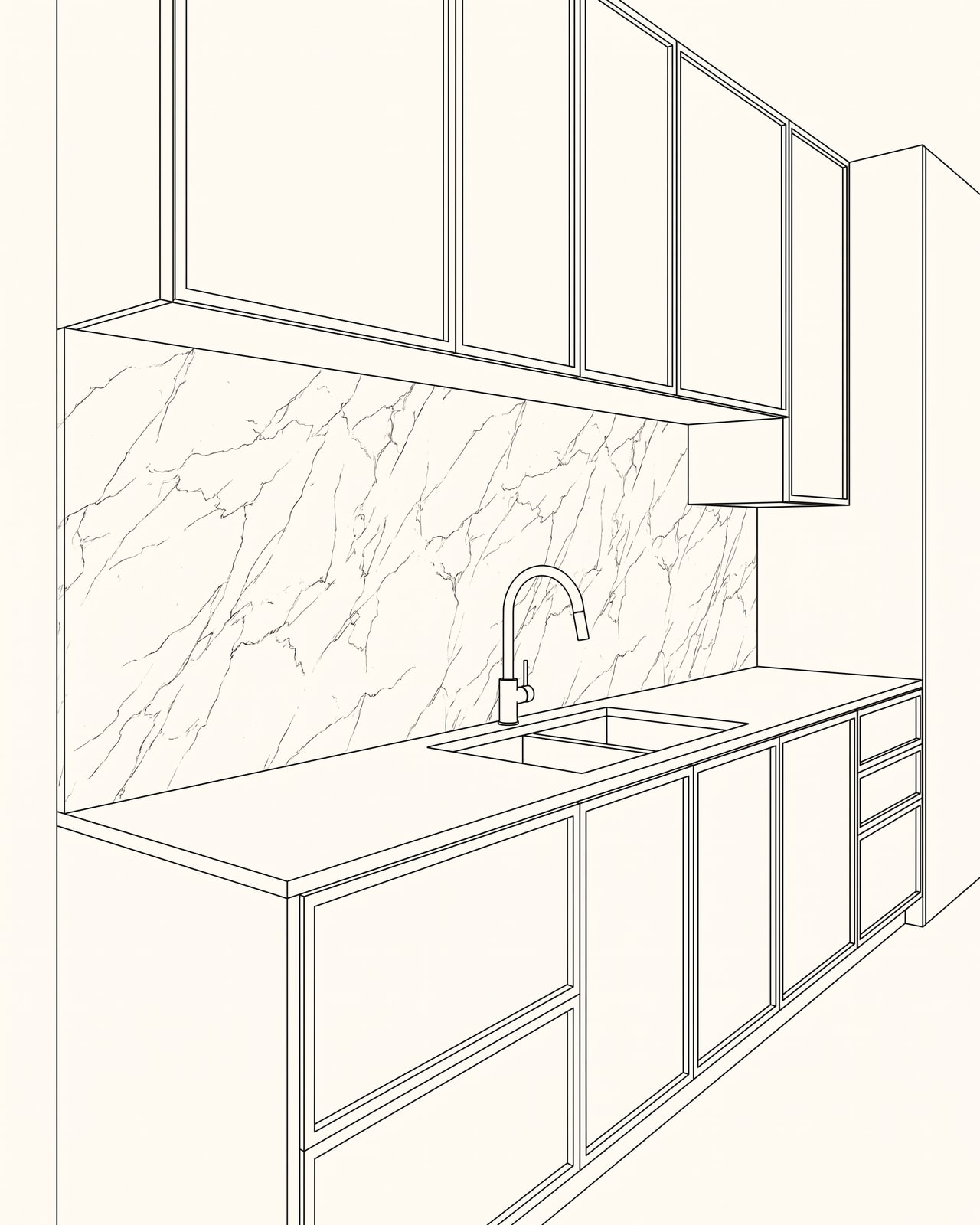 3D design drawing of a marble butler's pantry, Paradise Point