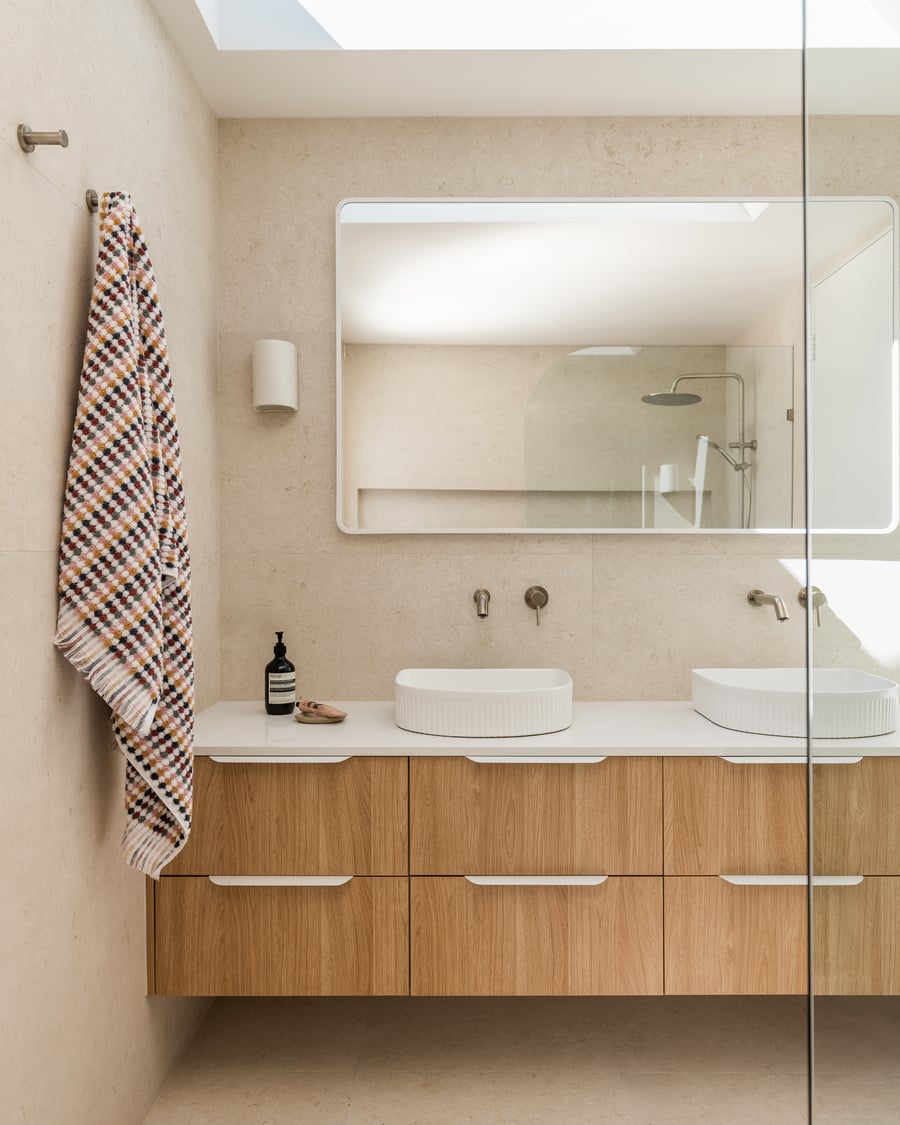 Floating Oak Double Vanity, Paradise Point
